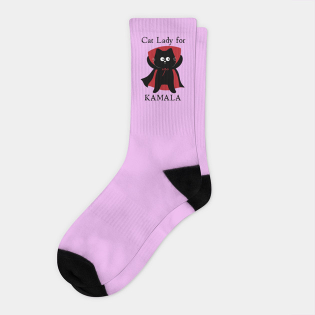Cat Lady for Kamala Harris Halloween Socks by QuirkyQuest Creations
