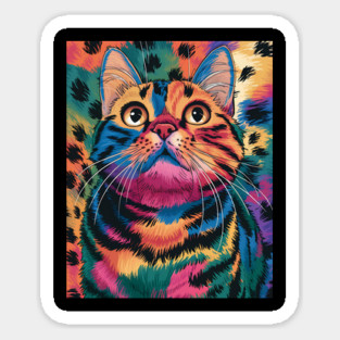 A Colorful Cat Looking Up Sticker
