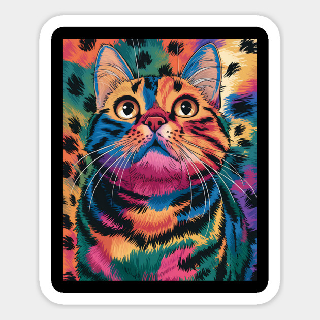 A Colorful Cat Looking Up Magnet by Luvv Designs