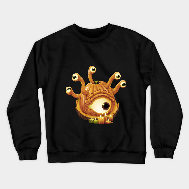 Carved Pumpkin with Multiple Eyes Stalks and a Glowing Mouth Crewneck Sweatshirt by animegirlnft