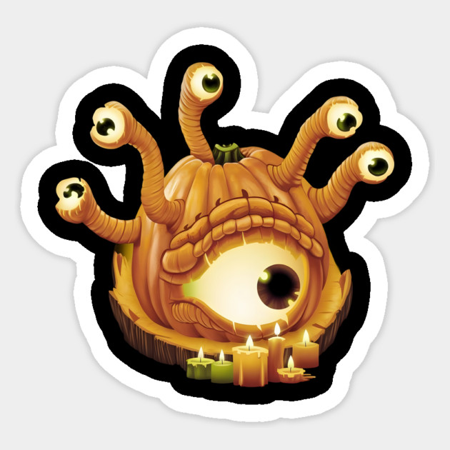 Carved Pumpkin with Multiple Eyes Stalks and a Glowing Mouth Sticker by animegirlnft