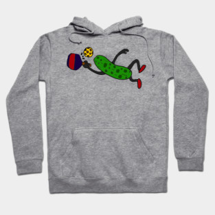 Funny Leaping Pickle Playing Pickleball Hoodie