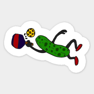Funny Leaping Pickle Playing Pickleball Sticker