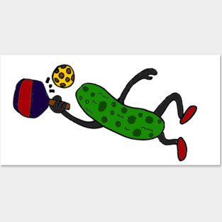 Funny Leaping Pickle Playing Pickleball Posters and Art