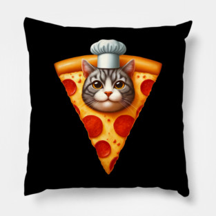 Cat Face inside Pizza Slice, Funny Pizza Lover Pillow