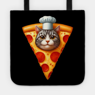 Cat Face inside Pizza Slice, Funny Pizza Lover Tote
