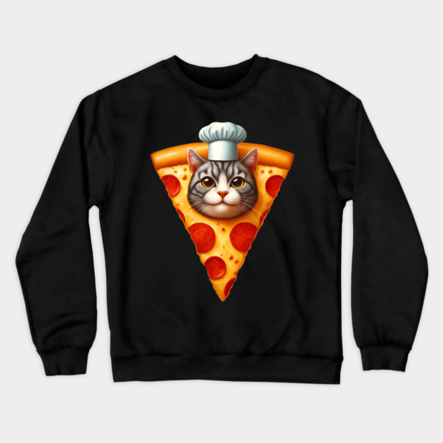 Cat Face inside Pizza Slice, Funny Pizza Lover Crewneck Sweatshirt by logiamerch
