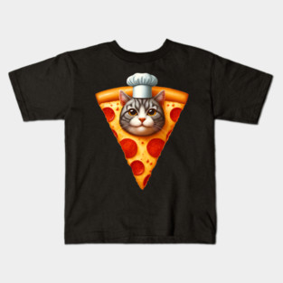 Cat Face inside Pizza Slice, Funny Pizza Lover Kids T-Shirt