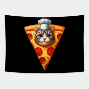 Cat Face inside Pizza Slice, Funny Pizza Lover Tapestry