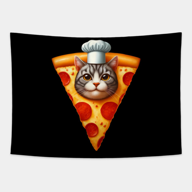 Cat Face inside Pizza Slice, Funny Pizza Lover Tapestry by logiamerch
