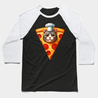 Cat Face inside Pizza Slice, Funny Pizza Lover Baseball T-Shirt