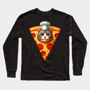 Cat Face inside Pizza Slice, Funny Pizza Lover Long Sleeve T-Shirt