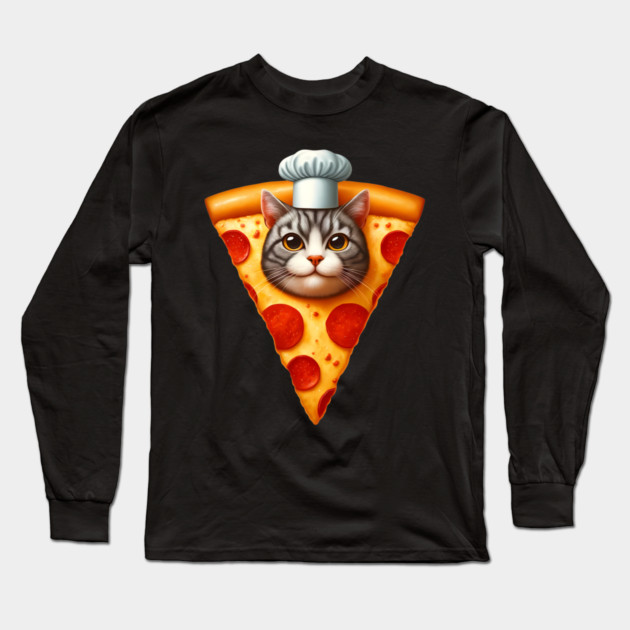 Cat Face inside Pizza Slice, Funny Pizza Lover Long Sleeve T-Shirt by logiamerch