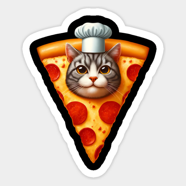 Cat Face inside Pizza Slice, Funny Pizza Lover Sticker by logiamerch