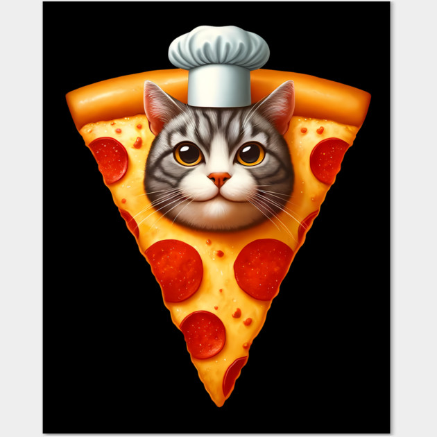 Cat Face inside Pizza Slice, Funny Pizza Lover Wall Art by logiamerch