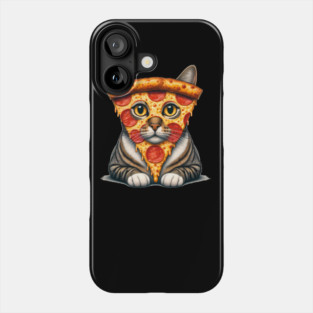 Pizza Slice on Cat Face, Funny Pizza Lover Phone Case