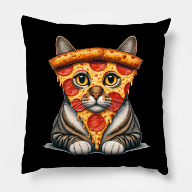 Pizza Slice on Cat Face, Funny Pizza Lover Pillow by logiamerch