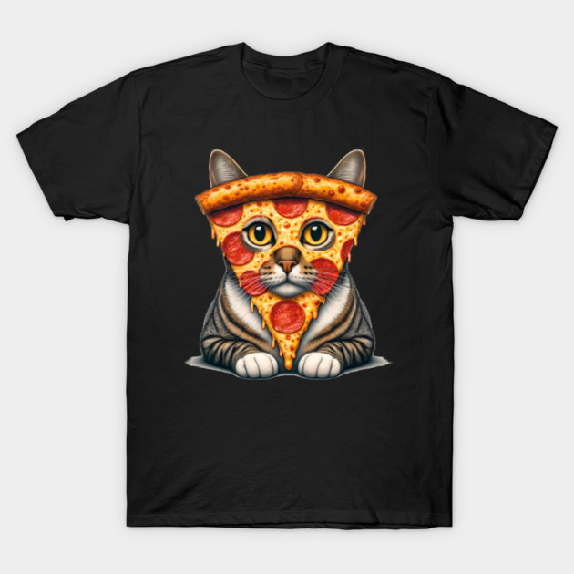 Pizza Slice on Cat Face, Funny Pizza Lover T-Shirt by logiamerch