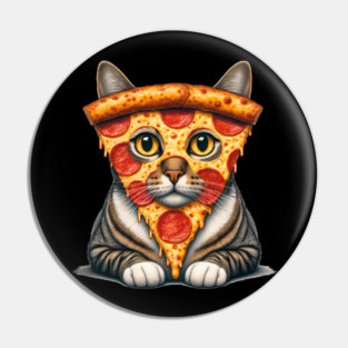 Pizza Slice on Cat Face, Funny Pizza Lover Pin