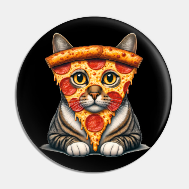 Pizza Slice on Cat Face, Funny Pizza Lover Pin by logiamerch