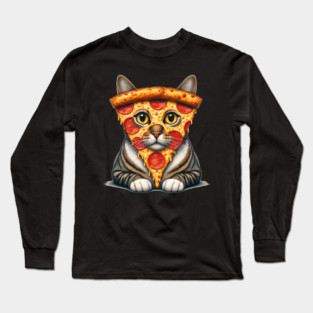 Pizza Slice on Cat Face, Funny Pizza Lover Long Sleeve T-Shirt