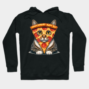 Pizza Slice on Cat Face, Funny Pizza Lover Hoodie