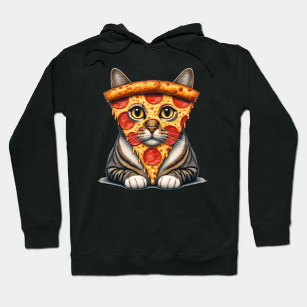 Pizza Slice on Cat Face, Funny Pizza Lover Hoodie by logiamerch
