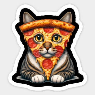 Pizza Slice on Cat Face, Funny Pizza Lover Sticker