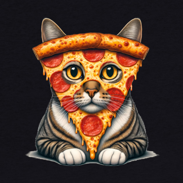 Pizza Slice on Cat Face, Funny Pizza Lover by logiamerch