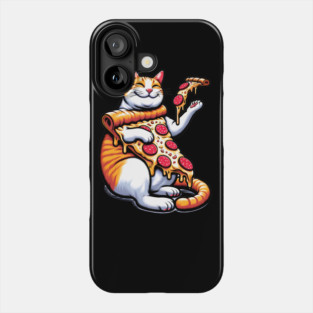 Funny Orange Cat with Pizza, Funny Pizza Lover Phone Case