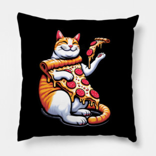 Funny Orange Cat with Pizza, Funny Pizza Lover Pillow