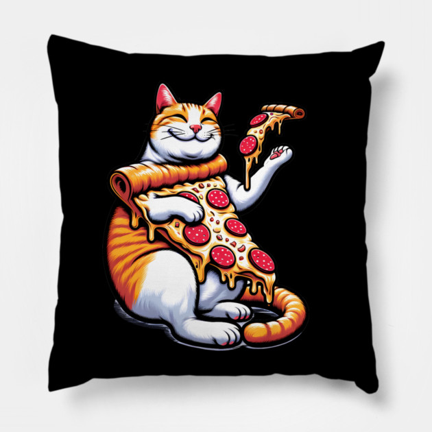 Funny Orange Cat with Pizza, Funny Pizza Lover Pillow by logiamerch