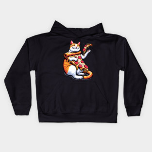 Funny Orange Cat with Pizza, Funny Pizza Lover Kids Hoodie