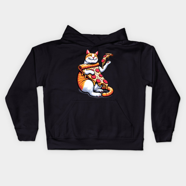 Funny Orange Cat with Pizza, Funny Pizza Lover Kids Hoodie by logiamerch