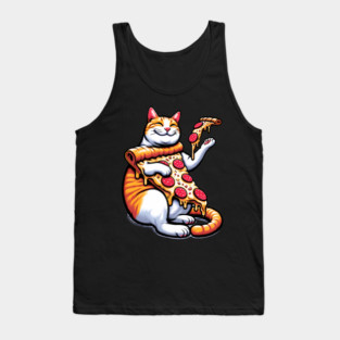 Funny Orange Cat with Pizza, Funny Pizza Lover Tank Top