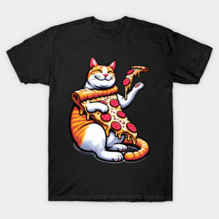 Funny Orange Cat with Pizza, Funny Pizza Lover T-Shirt