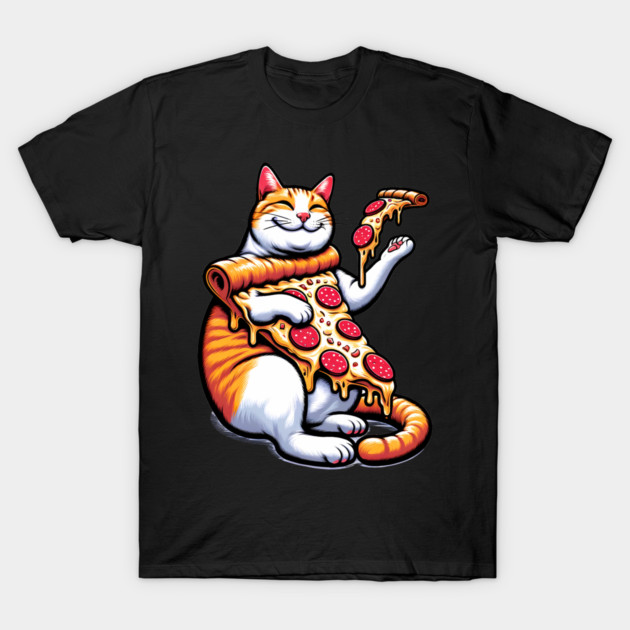 Funny Orange Cat with Pizza, Funny Pizza Lover T-Shirt by logiamerch