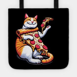 Funny Orange Cat with Pizza, Funny Pizza Lover Tote