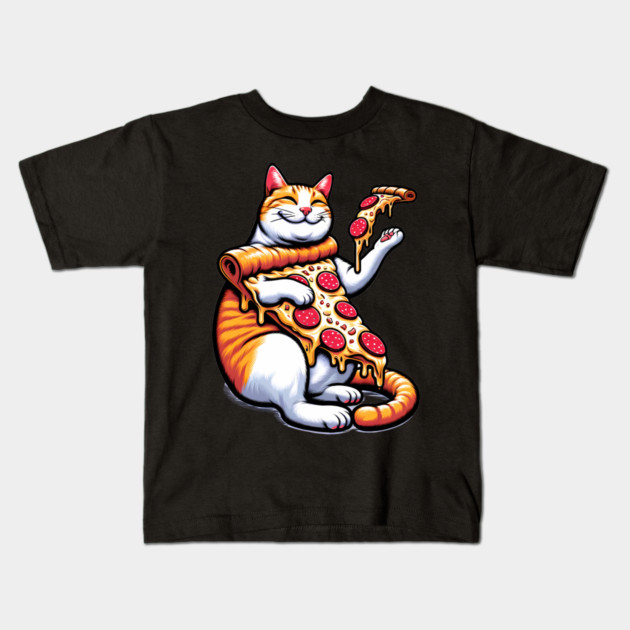 Funny Orange Cat with Pizza, Funny Pizza Lover Kids T-Shirt by logiamerch