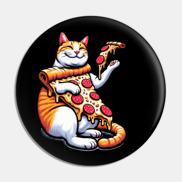 Funny Orange Cat with Pizza, Funny Pizza Lover Pin by logiamerch