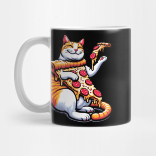 Funny Orange Cat with Pizza, Funny Pizza Lover Mug