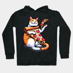 Funny Orange Cat with Pizza, Funny Pizza Lover Hoodie