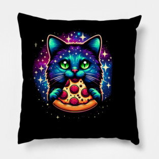 Cat in Space Eating Pizza, Funny Pizza Lover Pillow