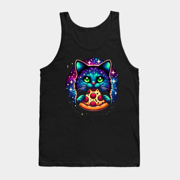 Cat in Space Eating Pizza, Funny Pizza Lover Tank Top by logiamerch