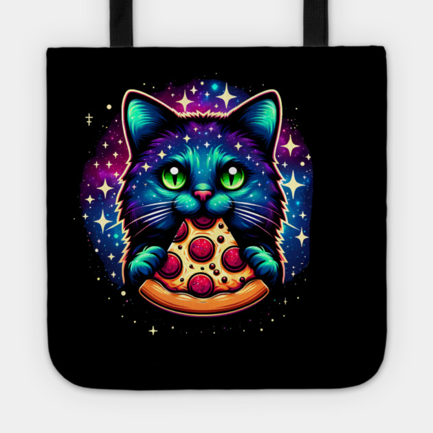 Cat in Space Eating Pizza, Funny Pizza Lover Tote by logiamerch