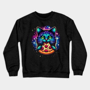 Cat in Space Eating Pizza, Funny Pizza Lover Crewneck Sweatshirt