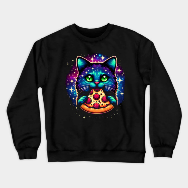 Cat in Space Eating Pizza, Funny Pizza Lover Crewneck Sweatshirt by logiamerch