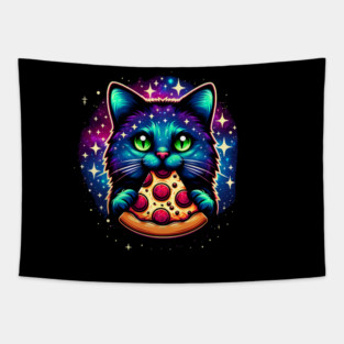 Cat in Space Eating Pizza, Funny Pizza Lover Tapestry