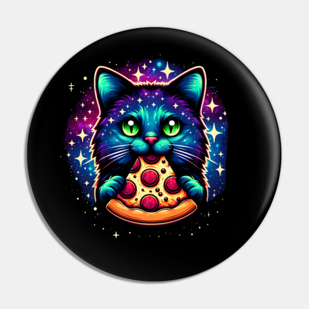 Cat in Space Eating Pizza, Funny Pizza Lover Pin by logiamerch