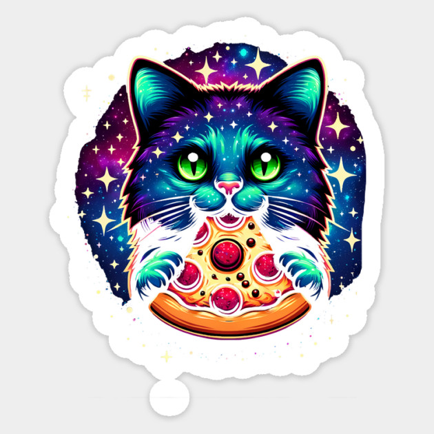 Cat in Space Eating Pizza, Funny Pizza Lover Sticker by logiamerch